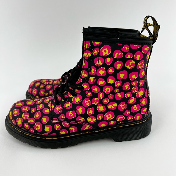 Dr Martens 1460 Pink Leopard Women's Size 5 Boots Smooth Leather Black Yellow - Picture 10 of 11